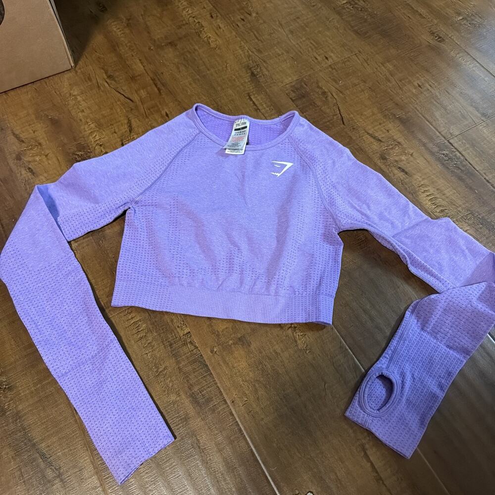 Gymshark Purple Vital Active Long Sleeve Crop Top With Thumb Holes Size Small